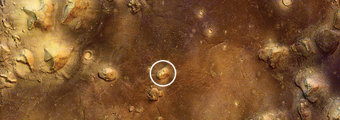 Overhead view of the Cydonia region of Mars, taken by the ESA's Mars Express.